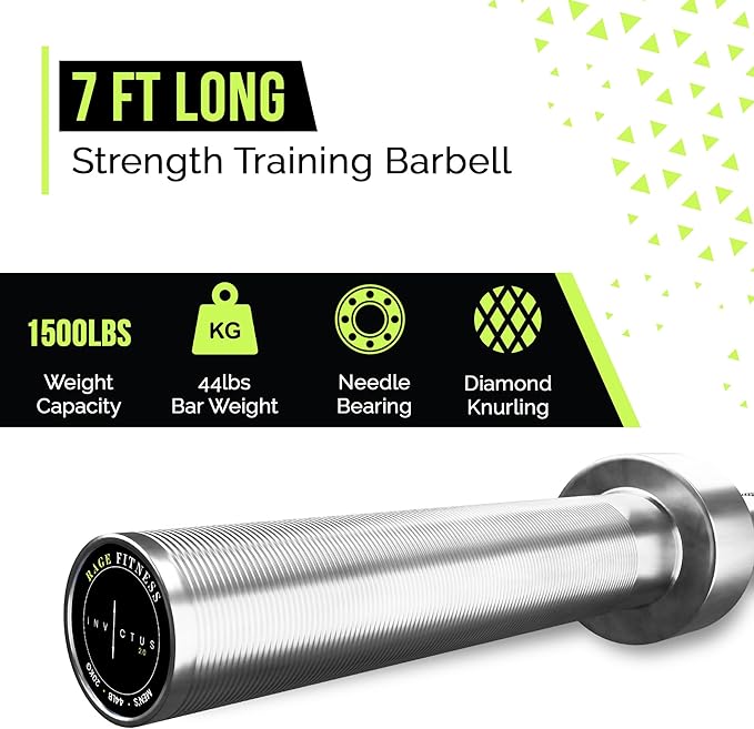 Rage Fitness Olympic Training Barbell – 6FT 15LB (300LB Capacity) OR 7FT 45LB (1500LB Capacity) – Home & Commercial Gym Weightlifting Bar for Squats, Deadlifts, Bench Press & Strength Training