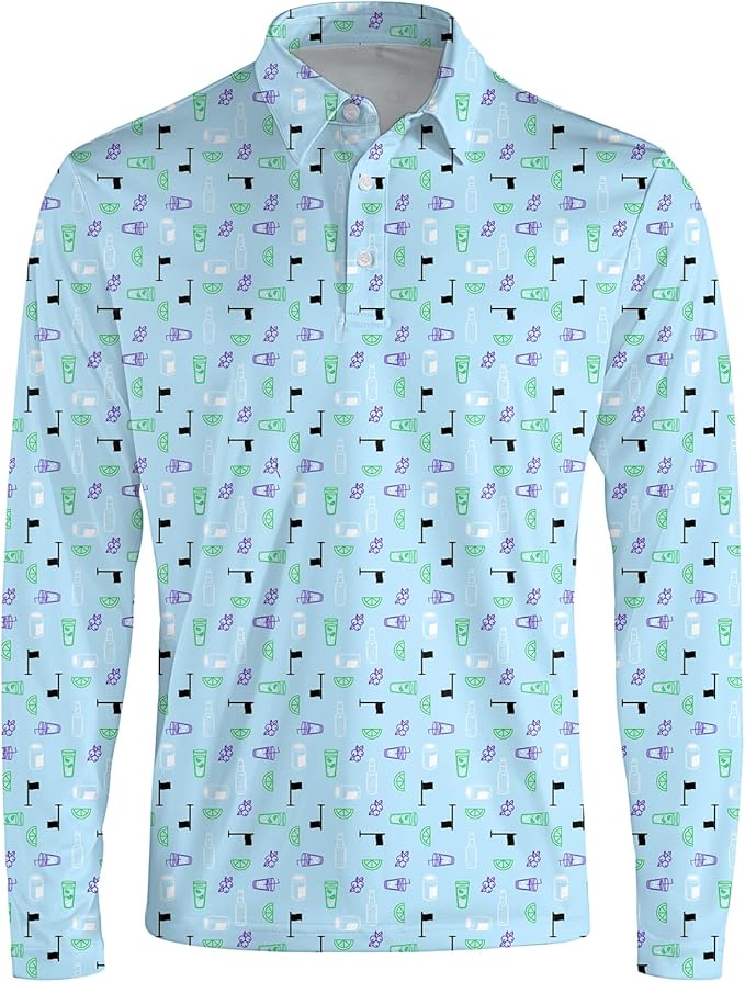 Men's Long Sleeve Golf Shirt Quick Dry 3 Button Work Fishing Outdoor Casual Collar Shirt