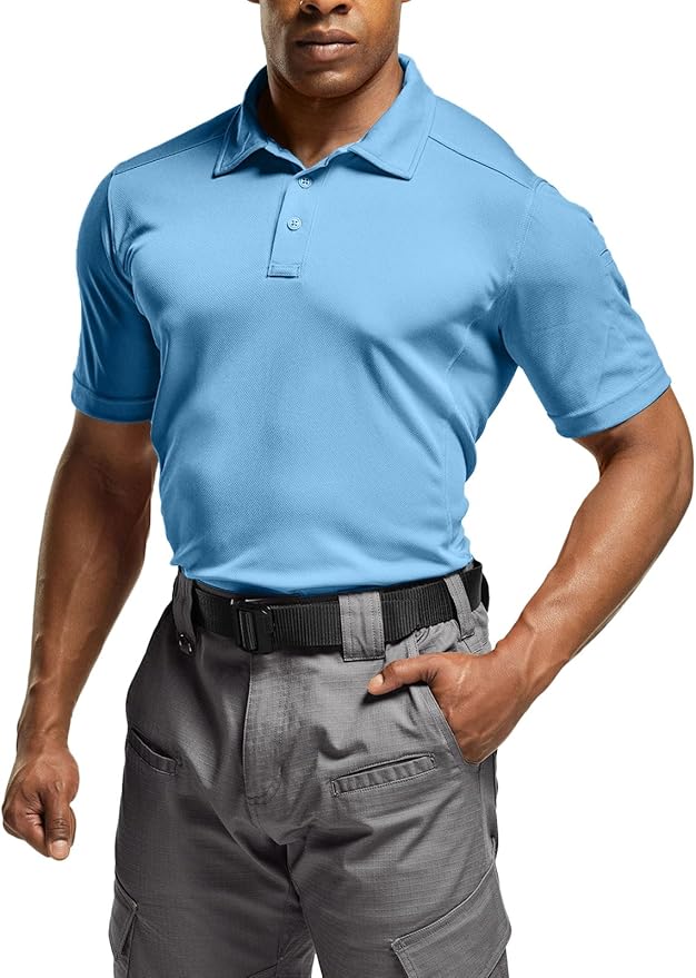 CQR Men's Polo Shirts, Tactical Short Sleeve Golf Performance Shirts, Lightweight Dry Fit UPF 50+ Pique