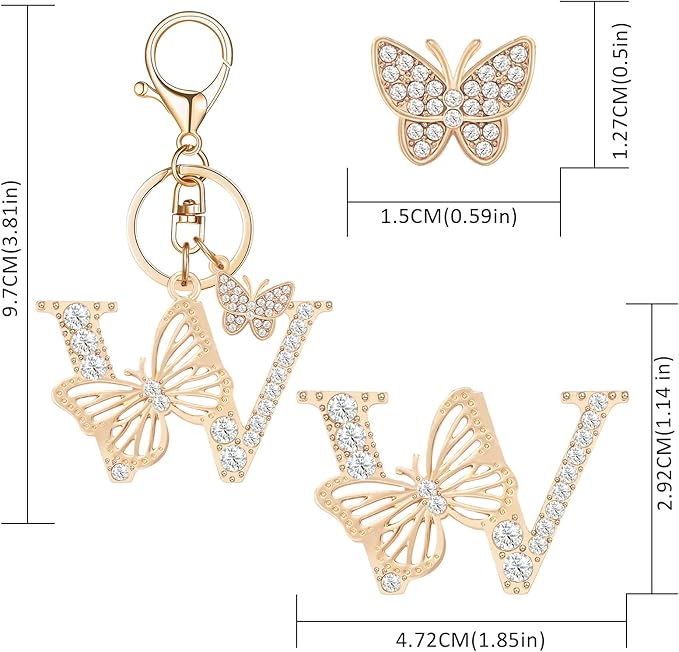 Gold Plated Alphabet Initial Letter Keyring Keychain for Women Girls Crystal Key Chains for Wallet Backpack Bag Charm