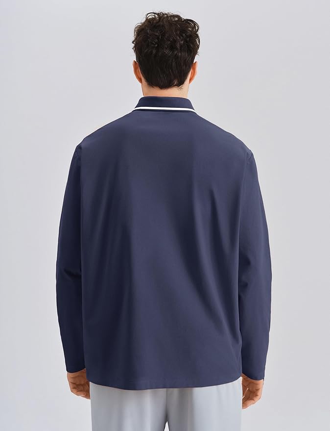 K-Swiss Men's Long Sleeve Polo Shirts - Golf Tennis Dry Fit Performance Moisture Wicking Casual Collared