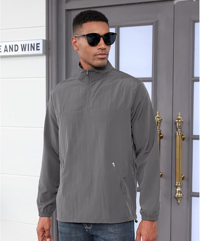 Aulemen Men's Casual Quarter Zip Pullover Golf Windbreakers Athletic Lightweight Jacket Hiking Running Sweatshirt with Pocket