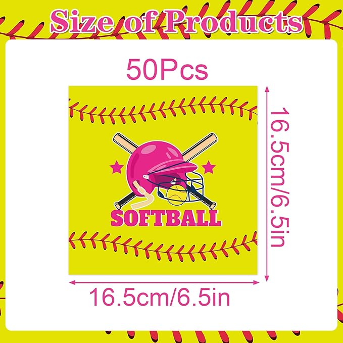 Softball Party Napkins Decorations, Disposable Paper Softball Napkins Supplies Pack of 50, Sports Baby Shower Birthday Party Decor Size 6.5 Inch