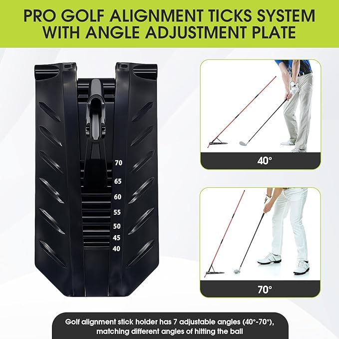 Pro Golf Alignment Sticks System with Angle Adjustment Plate, Golf Trainer Aid Teaching Equipment for Angle Adjustment, Aiming, Putting, Swing, Golf Accessories for Men Women(Red)