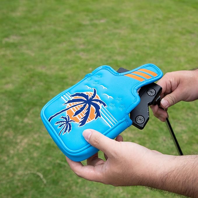 Montela Golf Club Covers Summer Coconut Tree Golf Putter Cover Driver Cover Fariway Wood Headcover Hybrid Covers Mallet Putter Headcover Blade Golf Headcover for Most Brand