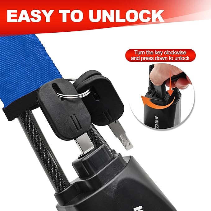 KAYCENTOP Car Steering Wheel Lock to Seat Belt Lock, Anti-Theft Device, Max 17 Inch Length, Small and Light-Weight, Multi-Functional, Fit Most Vehicle, SUV, Golf Cart Security (Blue)