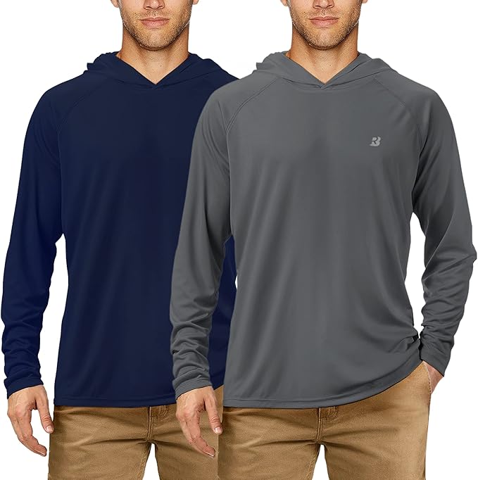 Roadbox UPF 50+ Fishing Shirts for Men, Long Sleeve UV Sun Protection Hoodie, Outdoor Hiking Running Swimming Rash Guard