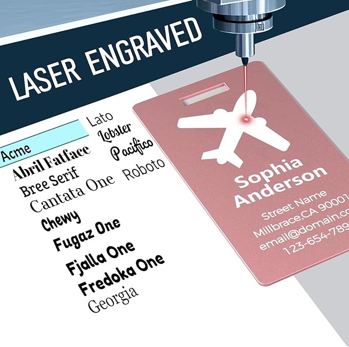 Personalized Metal Luggage Tags, Custom Suitcase Aluminum Name Tags with 5.9in Steel Ring, Laser Engraved Text and Logo, for Travel Gift, Baggage, Golf Bag (Pink)