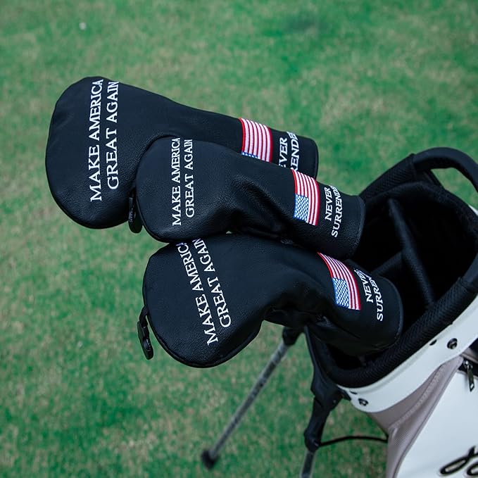 Golf Headcovers Golf Club Head Covers MAGA Style Elegant Embroidery Premium Leather Driver Fairway(FW) Wood Hybrid(UT) with Number Tags, 3 Wood Headcover Set