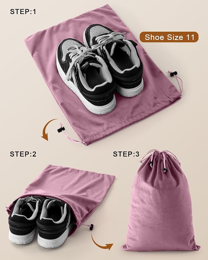 FantasyLife Shoe Bags for Travel, Washable Dust Bags for Storage & Packing, Flannel Shoe Pouch with Drawstring Closure for Purses, Handbags, Shoes & Toys (4, Parfait Pink)
