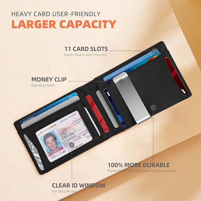RUNBOX Money Clip Wallets for Men,Slim Leather Mens Bifold Wallet,RFID Blocking Front Pocket Wallet,Thin Credit Card Holder with Gift Box