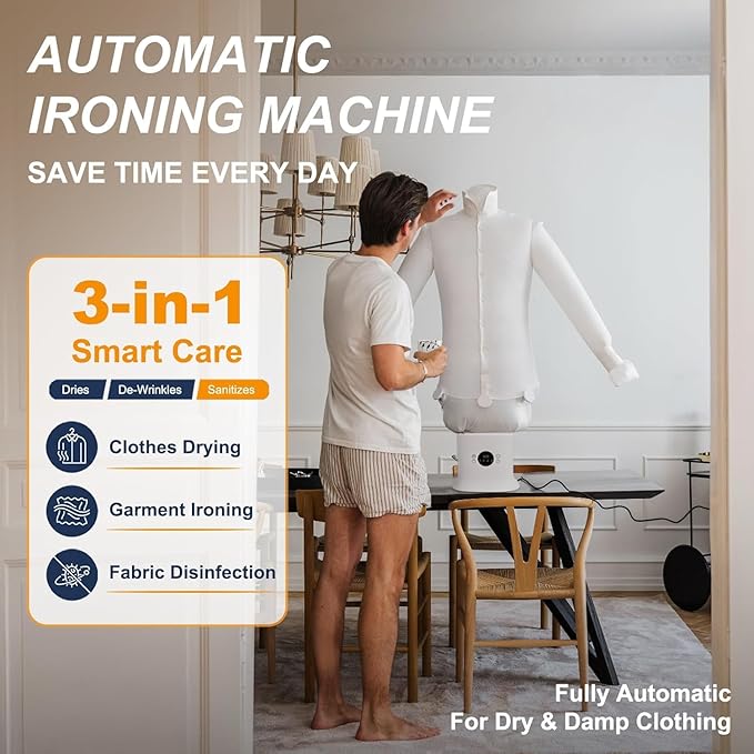 Hands Free Wrinkle Remover for Clothes,Shirt Iron,Air Powered Iron Machine,Automatic Touched Ironing Machine,8 Minutes Quick Steam Ironed Dry,for Shirts Pants Shoes