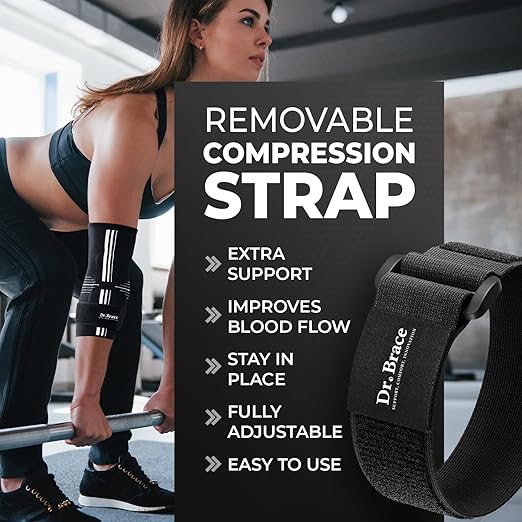 DR. BRACE® Elite Elbow Brace Support, Breathable Elbow Compression Sleeve with Gel Pad for Golfer's, Tennis Elbow & Tendonitis Treatment & Pain Relief 2024 (A Black-White, XX-Large)