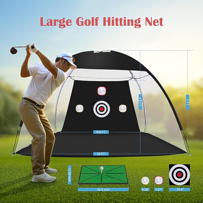 Golf Net, 10 x 7ft Backyard Practice net, Golf Hitting,Driving Net with mat for Indoor/Outdoor