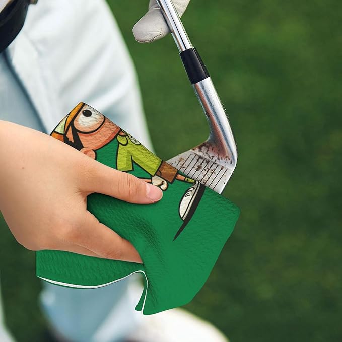 Funny Golf Towel with Carabiner Clip 24"x16" Less Talk More Swing Printed Fun Green Golf Towels for Golf Bags Microfiber Waffle Golf Rag for Disc Balls Clubs Golfs Accessories for Men Women Dad