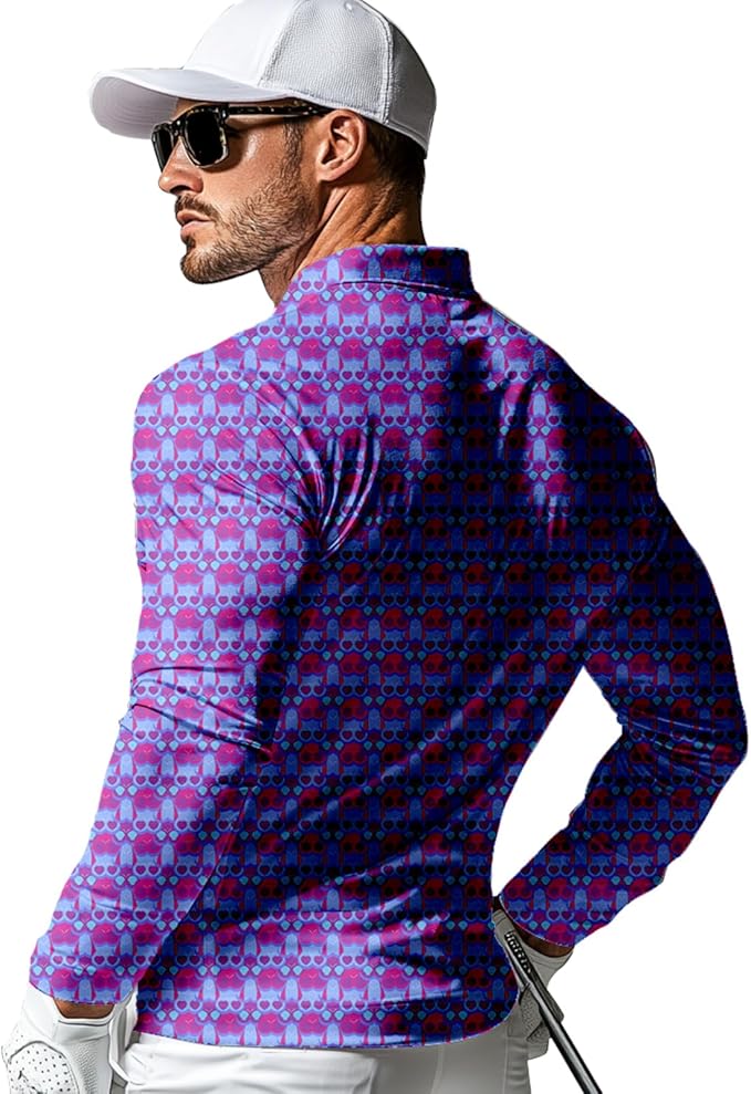 Men's Long Sleeve Golf Shirt Quick Dry 3 Button Work Fishing Outdoor Casual Collar Shirt