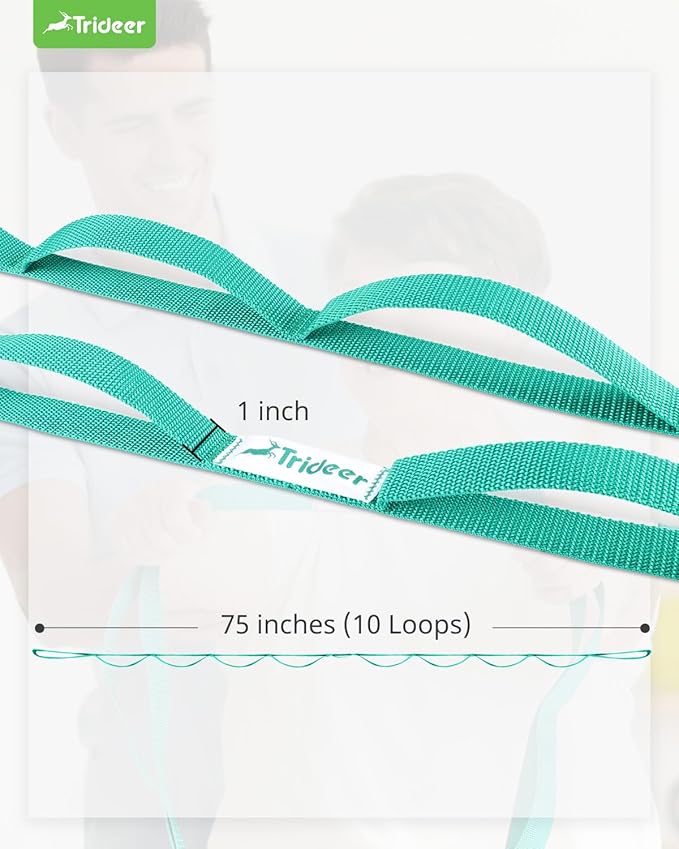 Trideer Stretching Strap Yoga Strap for Physical Therapy, 10 Loops Yoga Straps for Stretching, Non-Elastic Stretch Strap for Pilates, Exercise, Stretch Band for Women & Men