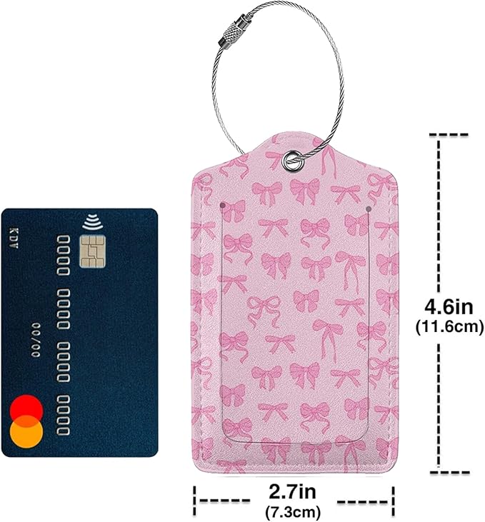 TSA Approved Luggage Tags for Suitcases Pink Bow 2 Pack Funny Leather Carnival Cruise Airport Cute Travel Name Tags Golf Bag tag Ships Essentials Privacy Cover ID Label for Women Men