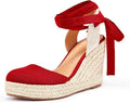 FISACE Womens Summer Espadrille Heel Platform Wedge Sandals Ankle Buckle Strap Closed Toe Shoes
