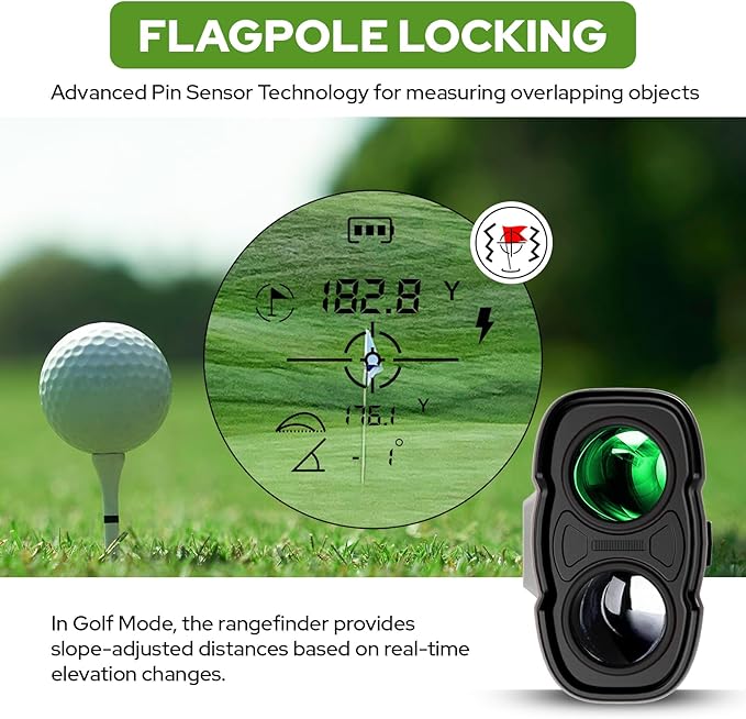 Golf Rangefinder with Slope, 1200 Yards Laser Range Finder with High-Precision Flag Pole Locking Vibration, 7X Magnification, Rechargeable Battery
