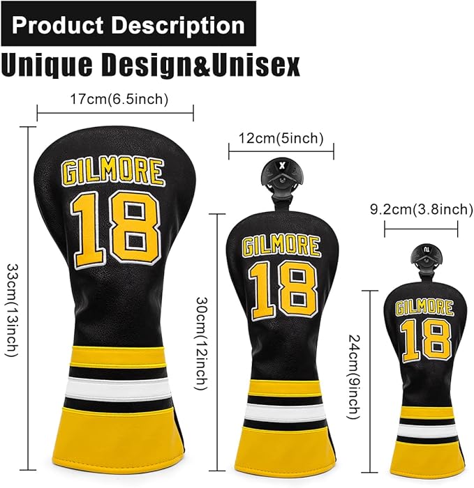 Golf Headcovers Happy Gilmore Golf Club Head Covers Advanced Embroidery Premium Leather Driver Headcover Fairway Wood Covers Hybrid Head Covers, Golf Mallet Blade Putter Cover