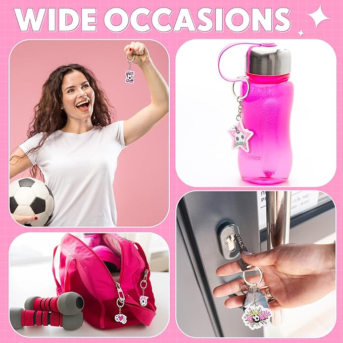 Batiyeer 36 Pack Pink Soccer Ball Keychains Bulk Party Favors Sports Ball Key Chains Funny Keyring Gifts for Women Men Birthday Supplies