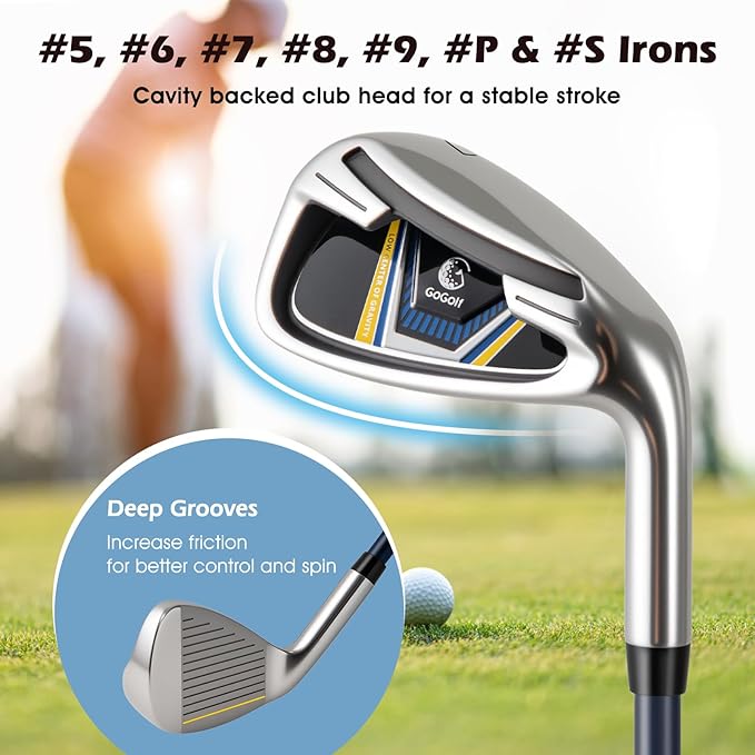 Goplus Complete Golf Club Set for Men, 12 Pieces Right Hand Golf Clubs with #1 Driver, #3 Fairway, #5 Hybrid, #5, #6, #7, #8, #9, #P & #S Irons, Putter, 3 Head Covers, Golf Stand Bag, Rain Hood