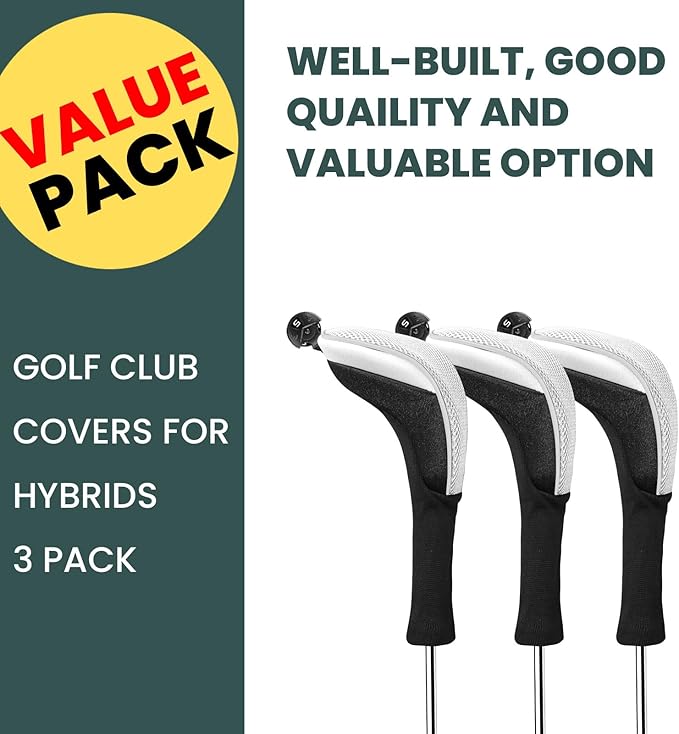 FINGER TEN Golf Club Head Covers Woods Hybrids 1/2/3/4 Pack, Headcovers Men Women 3 5 7 X with Interchangeable Number Tag, Fit All Wood Hybrid Clubs