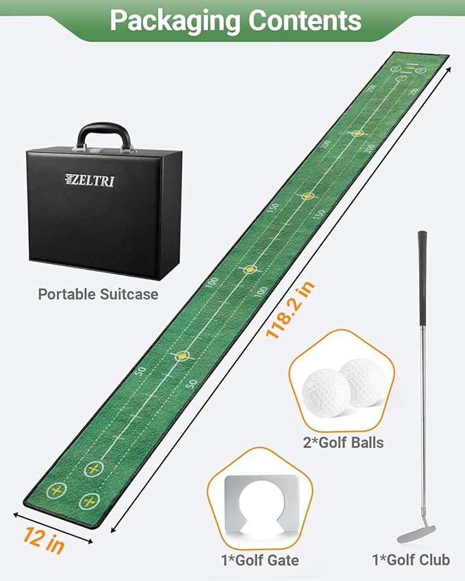 Golf Putting Game Set with Three-Track, Anti-Slip Backing Golf Putting Green Include 1 Club, 2 Balls, 1 Gate, 1 Portable Storage Box for Indoor/Outdoor