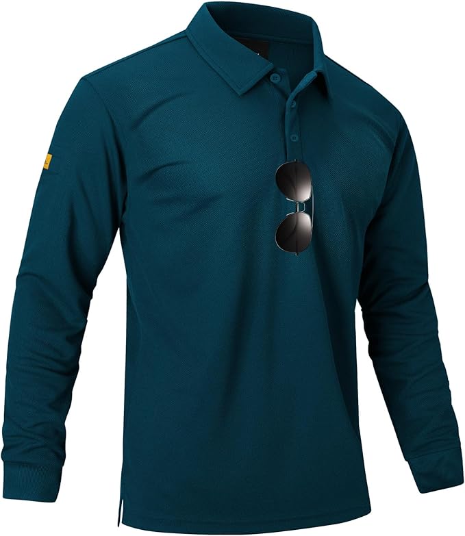 Men's Long Sleeve Polo Shirts 3 Button Down with Pocket Classic Golf Breathable Solid Color Designed Collared Casual Tee