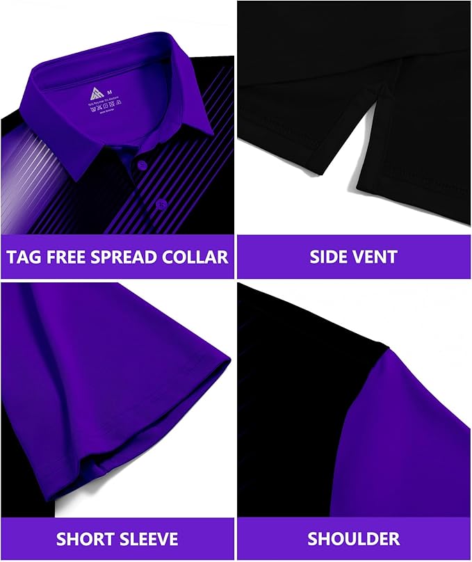 JACKETOWN Mens Polo Shirts Short Sleeve Print Dry Fit Performance Moisture Wicking Casual Collared Golf Shirts