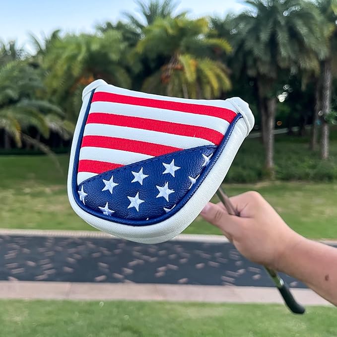 Golf Putter Cover USA Mallet Putter Headcover with Magnetic Closure Leather Golf Club Covers for Most Brand
