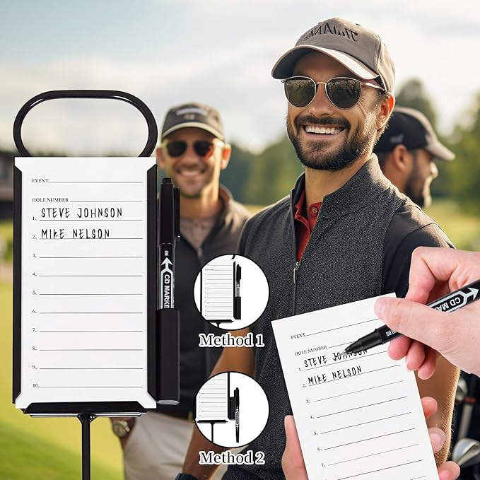 4 Pcs Closest to The Pin Marker - Golf Metal Proximity Marker with 50 Sheets Cards and 4 Pens, Stainless Steel Golf Marker Golf Signs for Long Drive Putting Competition Size S