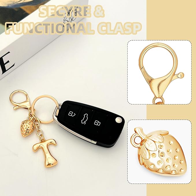Gold Bubble Heart, Cherry, Bow & More Designs Letter Initial Keychain Bag Charms – Cute Purse Charms for Handbags