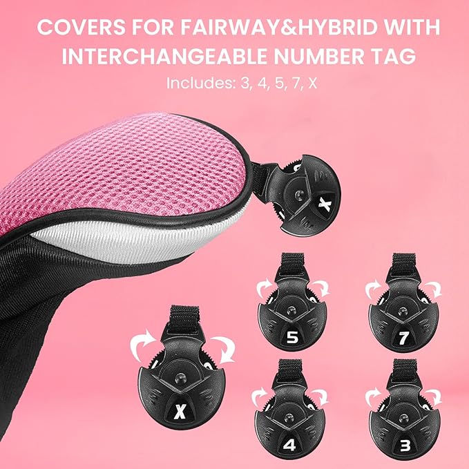 FINGER TEN Golf Club Head Covers Woods Hybrids 1/2/3/4 Pack, Headcovers Men Women 3 5 7 X with Interchangeable Number Tag, Fit All Wood Hybrid Clubs