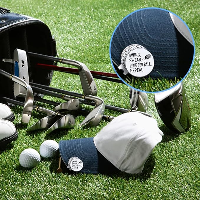 Swing Swear Look for Ball Repeat Golf Ball Marker with Magnetic Hat Clip, Funny Golf Accessories Gifts for Men Women, Golf Gifts for Men Woman, Birthday Gifts for Golf Fan, Golf Novelty Gift
