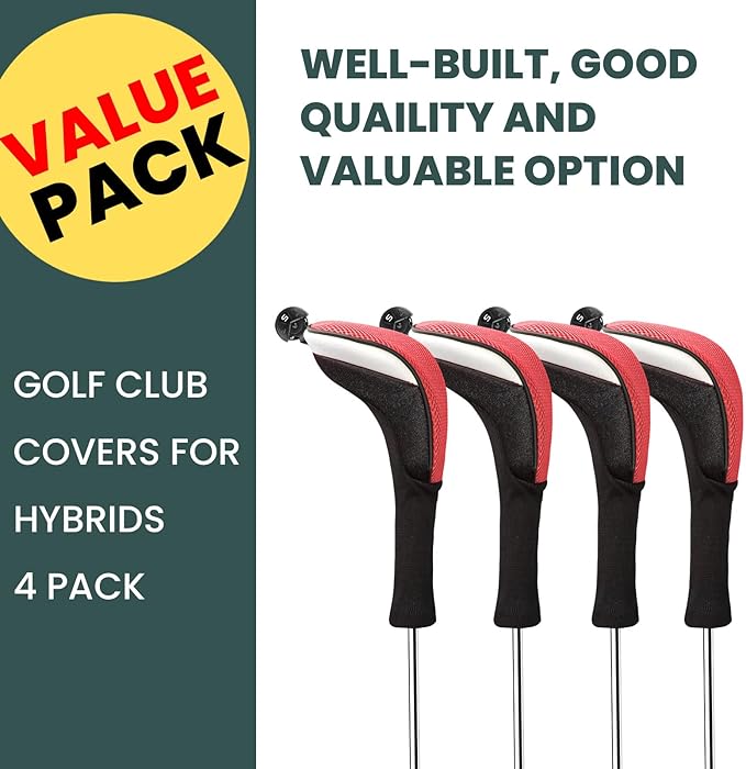 FINGER TEN Golf Club Head Covers Woods Hybrids 1/2/3/4 Pack, Headcovers Men Women 3 5 7 X with Interchangeable Number Tag, Fit All Wood Hybrid Clubs