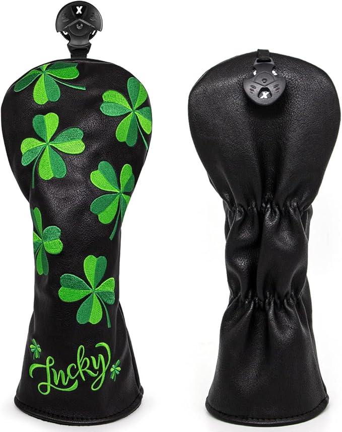 Live Lucky Golf Club Headcover Shamrock Golf Head Cover Elegant Embroidery Premium Leather Driver Covers Fairway Wood Covers Hybrid Headcovers Mallet Blade Putter Covers