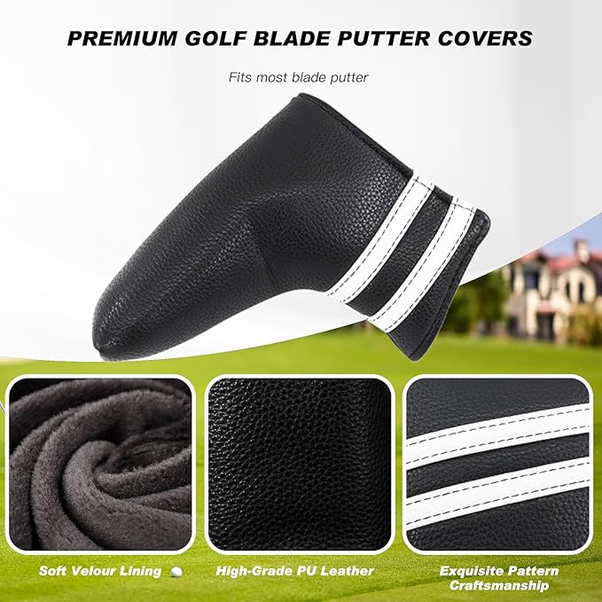 Golf Club Covers,4pcs or 1pc Golf Headcovers for Woods and Driver Fairway Hybrids Women Men - Premium PU Leather with Interchangeable Tags & Magnetic Blade and Mallet Putter Covers