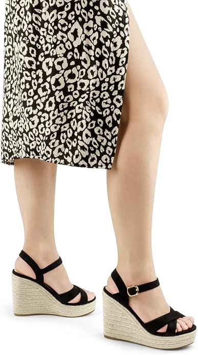 JOY IN LOVE Womens Espadrilles Wedge Sandals Platform Heels Ankle Strap Open Toe Buckle Sandals