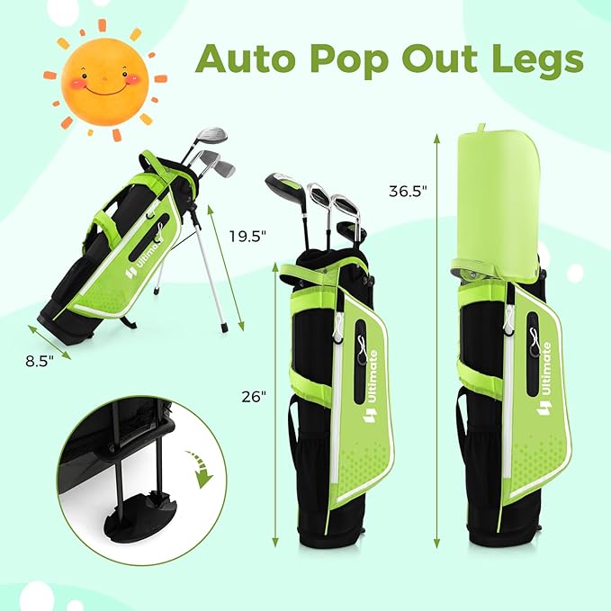 Goplus Junior Complete Golf Club Set for Kids, Right Hand Golf Clubs with Stand Bag, Rain Hood, Golf Practice Set for Ages 5-7,8-10,11-13 Boys Girls