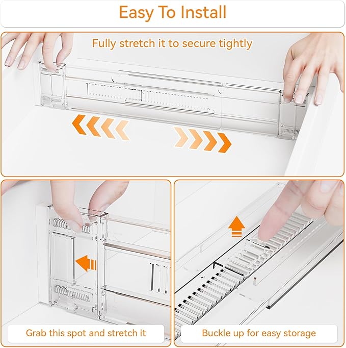 Yieach 8 Pack 3.2 Inch Shallow Acrylic Drawer Dividers for Clothes -Expandable from 15-21''- Adjustable Drawer Dividers for Baby Clothing,Sock,Underwear,Clear in Drawer Separators for Dresser,Kitchen