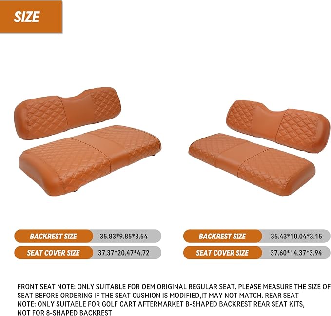 Golf Cart Seat Covers Front and Rear Waterproof and Sun Resistant Marine Grade Vinyl Leather Seat Cover Accessories for EZGO TXT 1994-2013, Brown(4PCS)