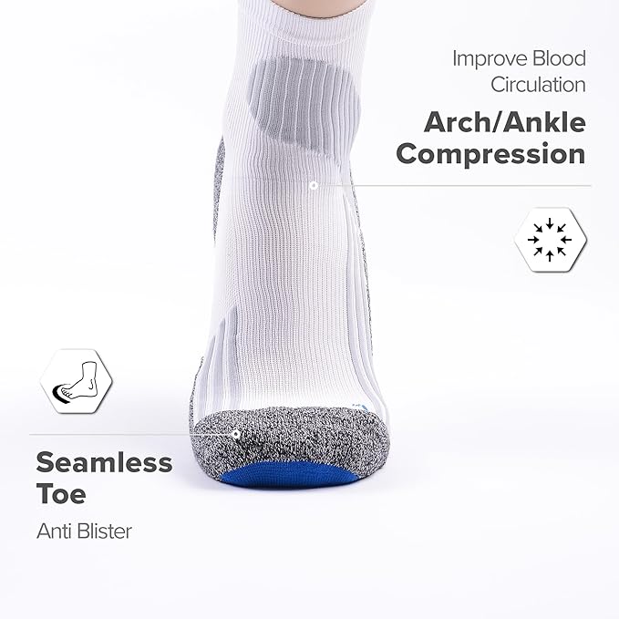 Tactia Full Cushion Compression Socks Men, Coolmax No-Blister Wicking Padded Heel, Quarter Socks for Tennis Golf Hiking Work
