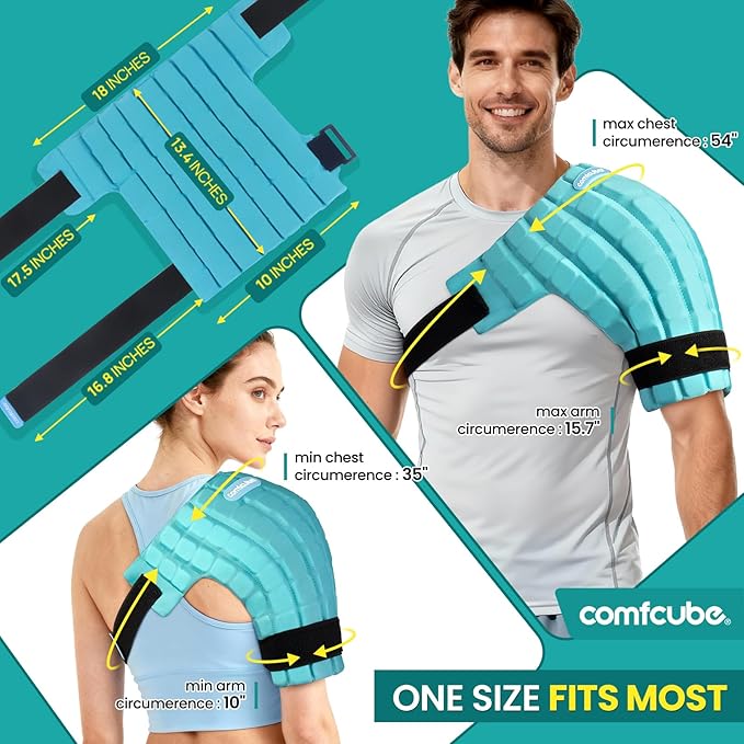 Shoulder Ice Pack Wrap for Injuries, 2 Hours Long Lasting Rotator Cuff Cold Therapy Flexible Shoulder Ice Pack for Pain Relief, FSA Eligible, Cold Pack for Tendinitis, Surgery, Swelling