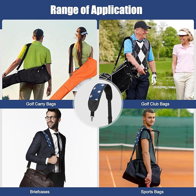 Golf Bag Strap Replacement Golf Bag Shoulder Strap Adjustable Single Padded Shoulder Strap Waterproof Golf Bag Backpack Straps (Blue-Stars)