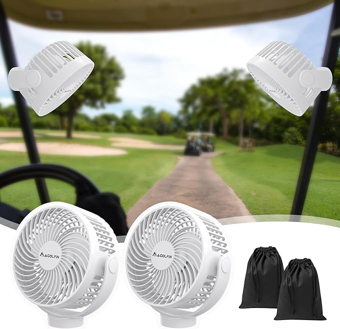 2-Pack Magnetic Golf Cart Fan Rechargeable, 12000mAH Battery Operated Portable Fan with 3 Speeds, LED Lantern, Magnetic Base, Suitable for EZGO Club Car Yamaha, Golf Cart & Cruise Ship Accessories