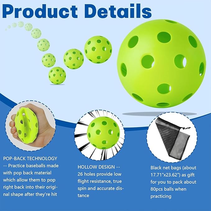Coopay 12/50/100 Pack Baseball Practice Balls Plastic Training Balls Lightweight Hollow Softballs with a Drawstring Bag for Hitting, Baseball Training Indoor Outdoor Use