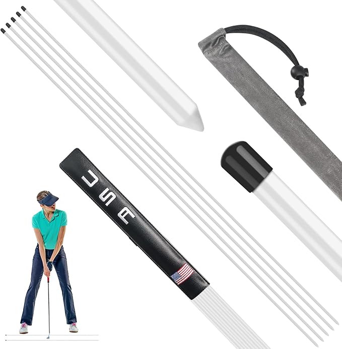 Golf Alignment Sticks 43 Inches Value 5-Pack with Premium Cover, Training Rods Essential Aiming Stick for Perfect Swing & Accurate Aiming & Effective Practice Guide