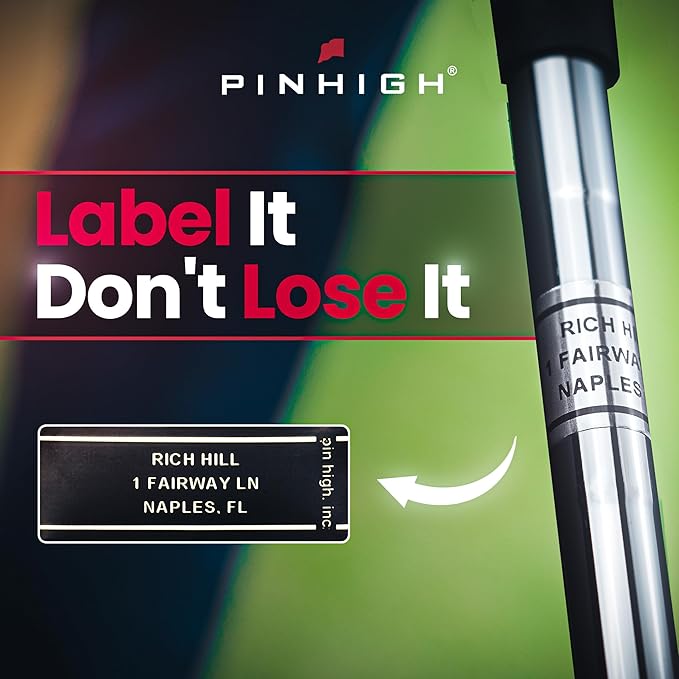 PIN HIGH Personalized Golf Club ID Labels | Weatherproof, Fade Resistant, Laminated Thermal Transfer Labels, Made in The USA, (Free Customization & Shipping), Set of 40, Gold